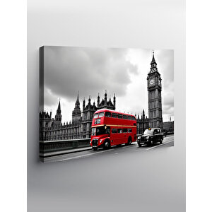 Kanvas Tablo Big Ben Ve Kırmızı Otobüs İllüstrasyonu 100x140 cm