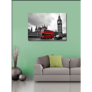Kanvas Tablo Big Ben Ve Kırmızı Otobüs İllüstrasyonu 100x140 cm