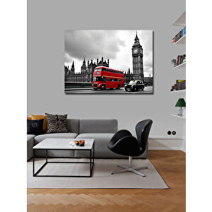 Kanvas Tablo Big Ben Ve Kırmızı Otobüs İllüstrasyonu 70x100 cm