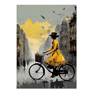 Bisiklet Kullanan Kadın  Tasarım Ahşap Tablo 25cmx 35cm 25x35 cm