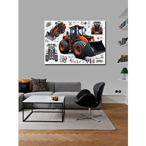 Kanvas Tablo Detaylı İş Makinesi Çizimi 50x70 cm