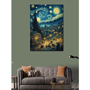 Kanvas Tablo Yıldızlı Gecede Şehir 50x70 cm