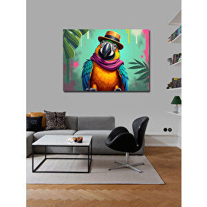 Kanvas Tablo Şapkalı Renkli Papağan 100x140 cm