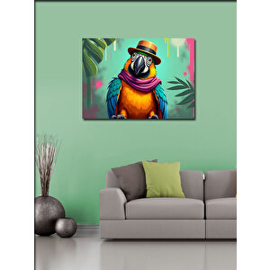 Kanvas Tablo Şapkalı Renkli Papağan 50x70 cm