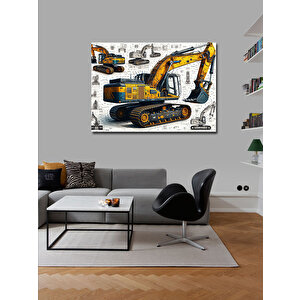 Kanvas Tablo Sarı İş Makinesi Çizimi 70x100 cm