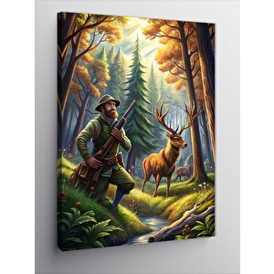 Kanvas Tablo Ormanda Avcı 100x140 cm