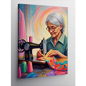 Kanvas Tablo Dikiş Makinesi Kadın 70x100 cm