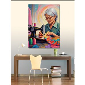 Kanvas Tablo Dikiş Makinesi Kadın 70x100 cm