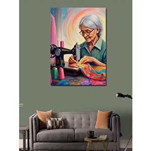 Kanvas Tablo Dikiş Makinesi Kadın 70x100 cm