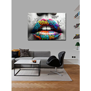 Kanvas Tablo Renkli Grafitili Dudak İllüstrasyonu 50x70 cm