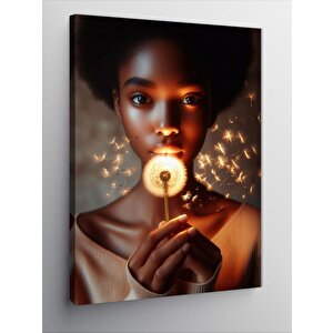 Kanvas Tablo Puf Çiçeği Ve Afrikalı Kız 50x70 cm