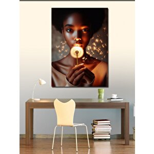 Kanvas Tablo Puf Çiçeği Ve Afrikalı Kız 50x70 cm