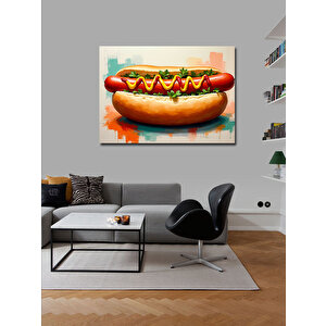 Kanvas Tablo Renkli Hot Dog İllüstrasyonu 100x140 cm