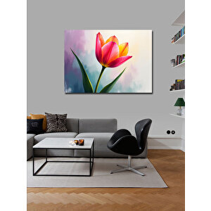 Kanvas Tablo Pembe Lale Çiçeği İllüstrasyonu 70x100 cm