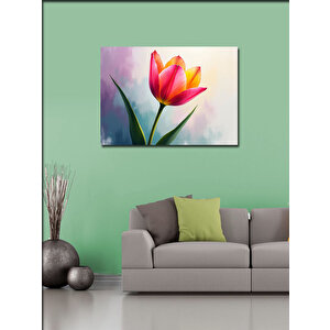 Kanvas Tablo Pembe Lale Çiçeği İllüstrasyonu 70x100 cm