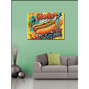 Kanvas Tablo Renkli Sosisli Sandviç Grafiti 50x70 cm