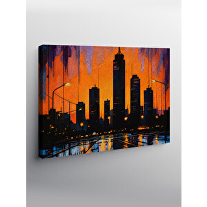 Kanvas Tablo Turuncu Şehir Silüeti İllüstrasyonu 100x140 cm