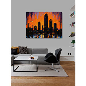 Kanvas Tablo Turuncu Şehir Silüeti İllüstrasyonu 100x140 cm