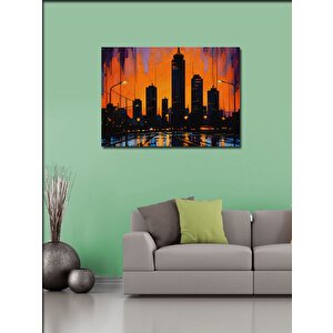 Kanvas Tablo Turuncu Şehir Silüeti İllüstrasyonu 50x70 cm