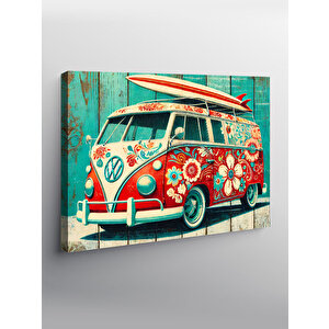 Kanvas Tablo Renkli Çiçekli Retro Minibüs 100x140 cm