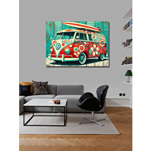 Kanvas Tablo Renkli Çiçekli Retro Minibüs 100x140 cm