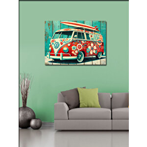 Kanvas Tablo Renkli Çiçekli Retro Minibüs 100x140 cm