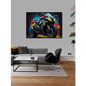 Kanvas Tablo Neon Işıklı Motosiklet 70x100 cm