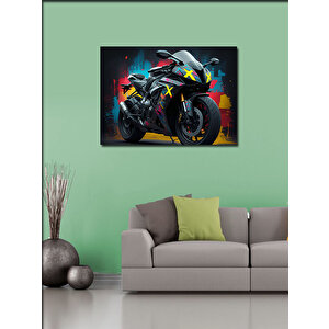 Kanvas Tablo Neon Işıklı Motosiklet 70x100 cm