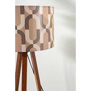 Geometrik Soyut Vizon Silindir Başlık Ahşap Üç Ayaklı Lambader