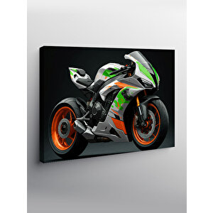 Kanvas Tablo Yeşil Spor Motosiklet Çizimi 50x70 cm
