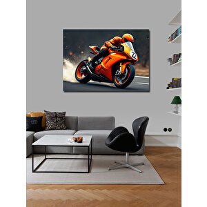 Kanvas Tablo Turuncu Yarış Motosikleti 100x140 cm