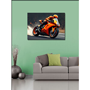 Kanvas Tablo Turuncu Yarış Motosikleti 100x140 cm