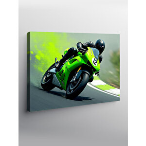 Kanvas Tablo Yeşil Yarış Motosikleti 50x70 cm
