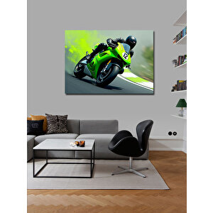 Kanvas Tablo Yeşil Yarış Motosikleti 50x70 cm
