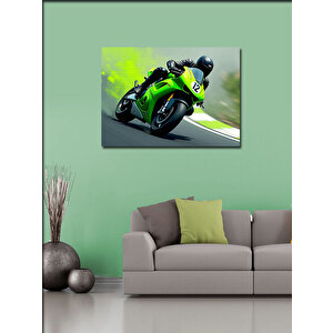 Kanvas Tablo Yeşil Yarış Motosikleti 50x70 cm