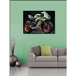 Kanvas Tablo Yeşil Spor Motosiklet Çizimi 70x100 cm