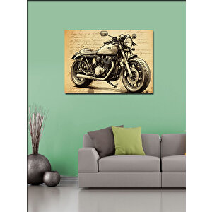 Kanvas Tablo Nostaljik Motosiklet Çizimi 50x70 cm