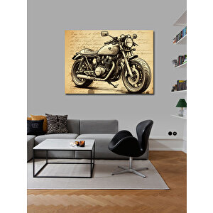 Kanvas Tablo Nostaljik Motosiklet Çizimi 70x100 cm