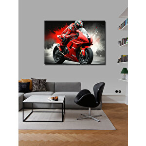 Kanvas Tablo Kırmızı Yarış Motosikleti 70x100 cm