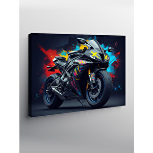 Kanvas Tablo Neon Işıklı Motosiklet Aksiyonu 50x70 cm