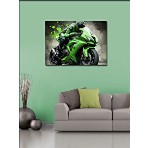Kanvas Tablo Yeşil Spor Motosiklet Tasarımı 100x140 cm
