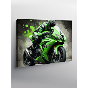 Kanvas Tablo Yeşil Spor Motosiklet Tasarımı 70x100 cm