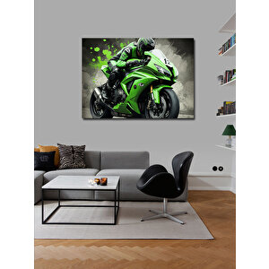 Kanvas Tablo Yeşil Spor Motosiklet Tasarımı 70x100 cm