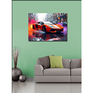 Kanvas Tablo Turuncu Lamborghini Gece 50x70 cm