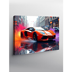 Kanvas Tablo Turuncu Lamborghini Gece 70x100 cm