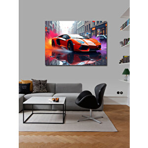 Kanvas Tablo Turuncu Lamborghini Gece 70x100 cm