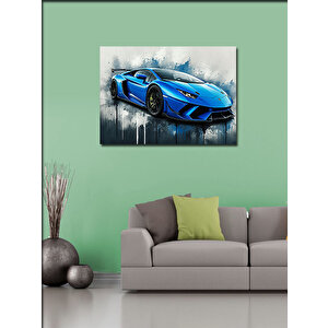Kanvas Tablo Mavi Lamborghini Çizimi 50x70 cm