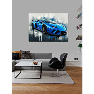 Kanvas Tablo Mavi Lamborghini Çizimi 70x100 cm