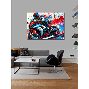 Kanvas Tablo Renkli Motosiklet Aksiyonu 70x100 cm