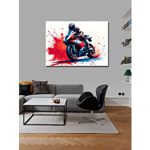 Kanvas Tablo Renkli Motosiklet Sürücüsü 70x100 cm